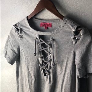 Boohoo Lace-up Short-sleeve T Shirt - Grey